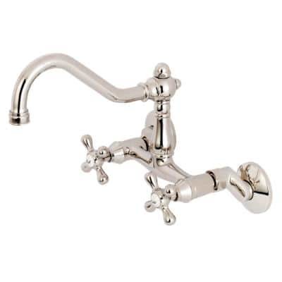 Victorian Cross 2-Handle Wall-Mount Standard Kitchen Faucet in Polished Nickel  - $289.99
