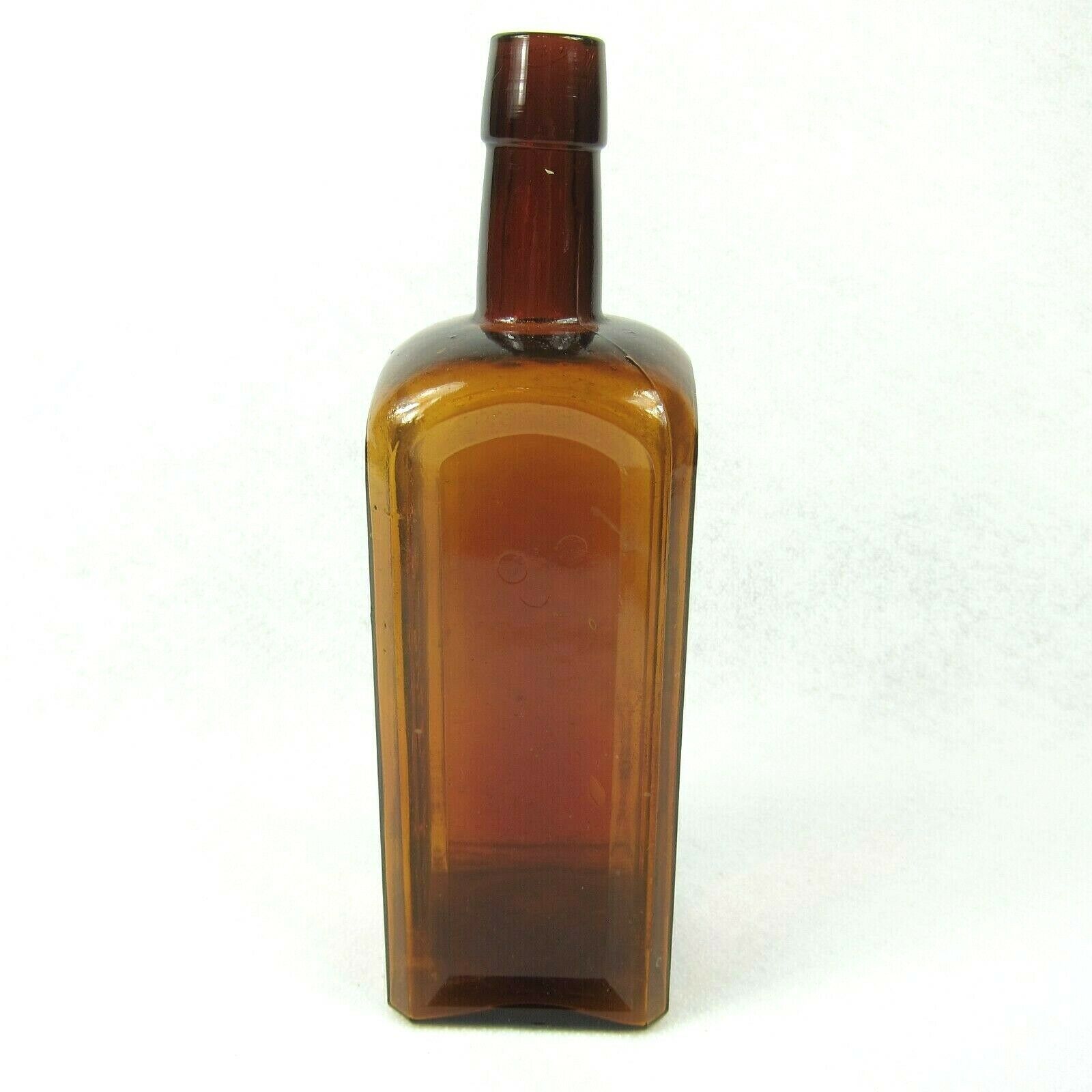 Antique 1800s Electric Bitters Glass Bottle Puce Amber Handtooled