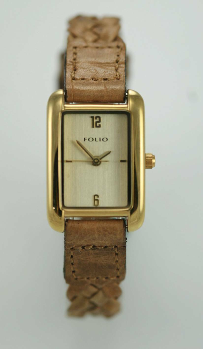 Folio Women's Leather Stainless Steel Water Resistant Quartz Battery