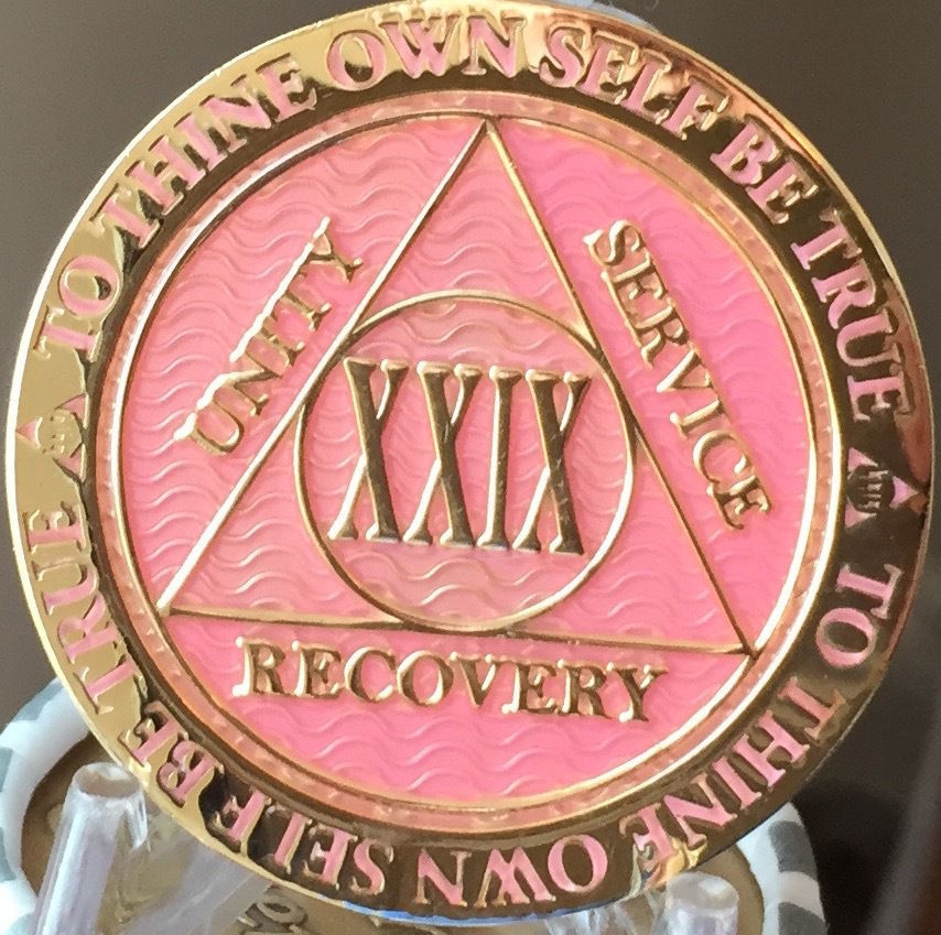 29 Year AA Medallion Pink Gold Plated Alcoholics Anonymous Sobriety ...