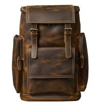 Retro Genuine Leather Men's Backpack Large Capacity Laptop Bag School Backpack M - $197.56