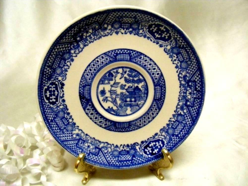 Primary image for 1054 Antique Scio Pottery Blue Willow Saucer