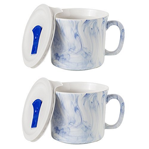 CorningWare Soup Mug with Lid Vented Microwave 20oz 2 Pack Marble