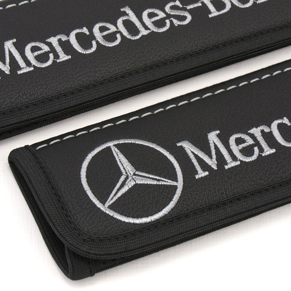 MercedesBenz seat belt covers Leather shoulder pads grey emblem Seat