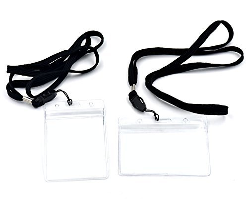 Bluemoona 10 Pcs - Neck Strap Lanyard + Waterproof ID Card Holder Plastic Badge