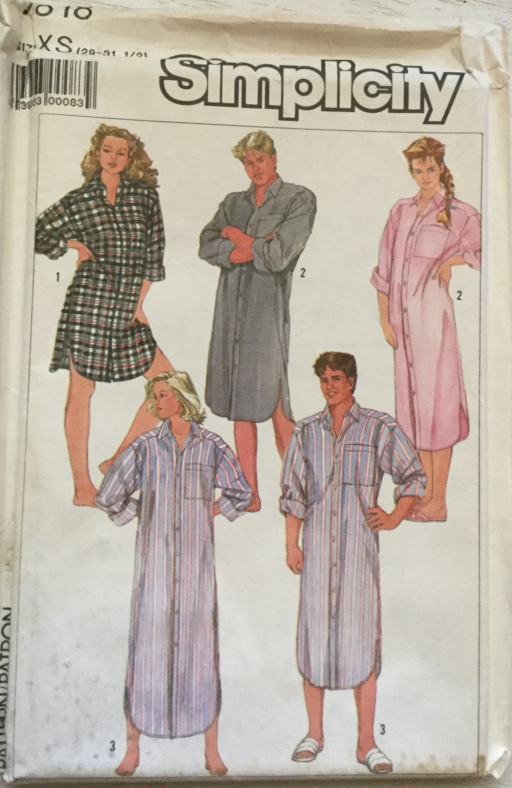 Simplicity 7818 Men or Misses' Loose Fitting Night Shirt Size XS (29-31 ...