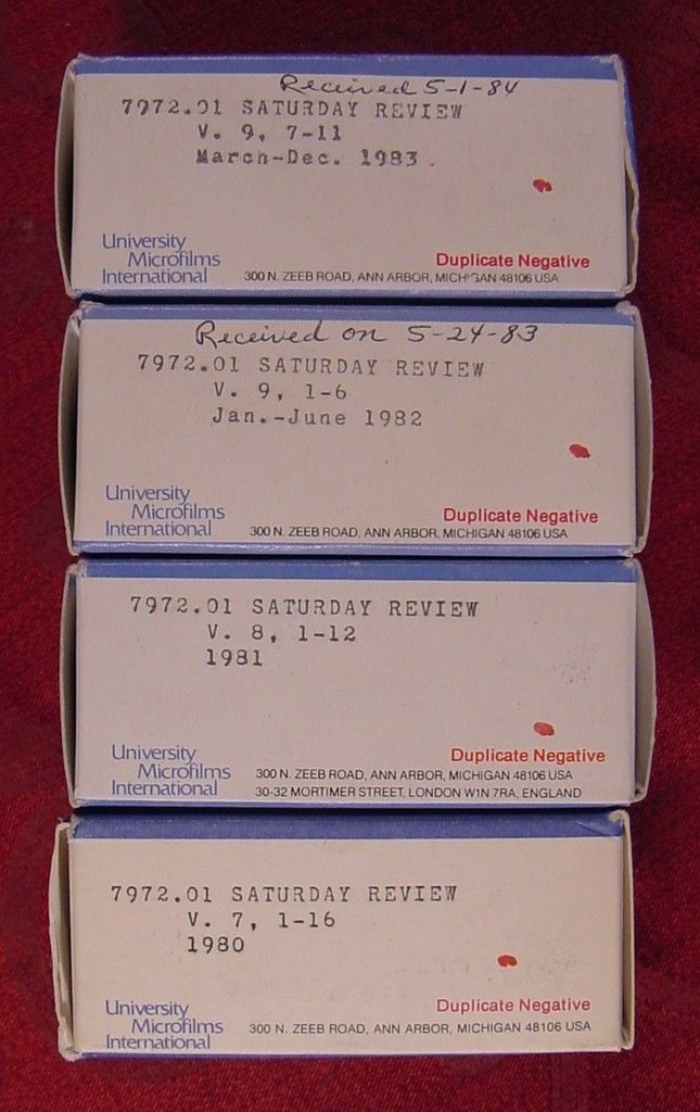 Saturday Review Microfilm – Individual Reels (1962-1970, 1985) Literary Magazine