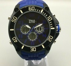 Accutime True Nation Analog Digital Watch Men Black Blue Dual Time Alarm - $12.64