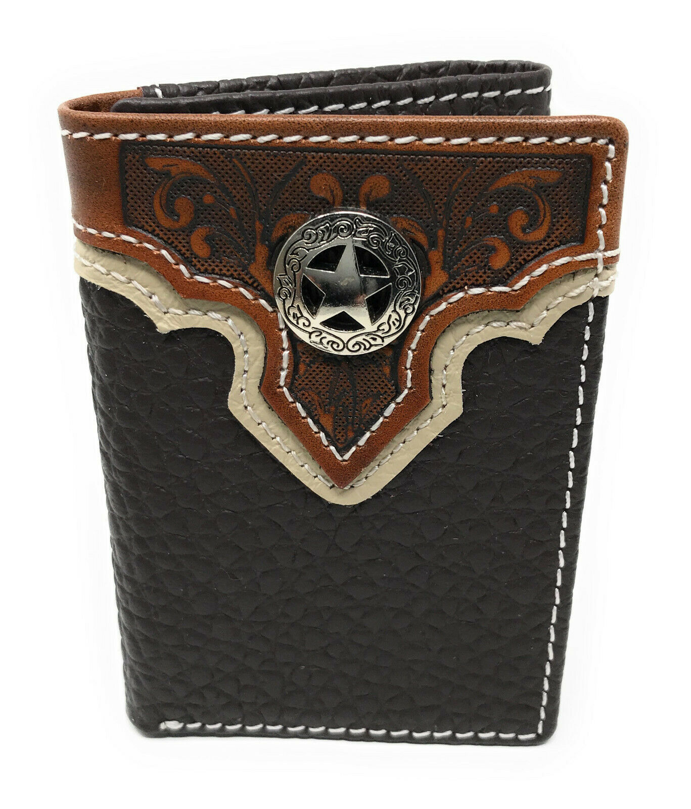 Western Tooled Genuine Leather Star Men's Short Trifold Wallet in 2 ...