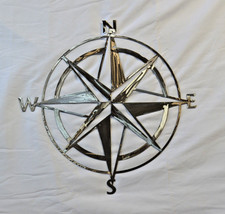 24" STEEL NAUTICAL COMPASS ROSE GARDEN WALL ART DECOR SILVER COLOR w CLEAR COAT
