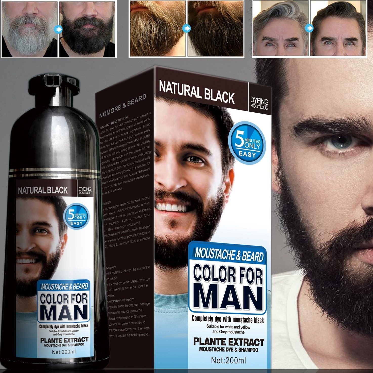 natural long lasting 200ml permanent beard dye shampoo for ...