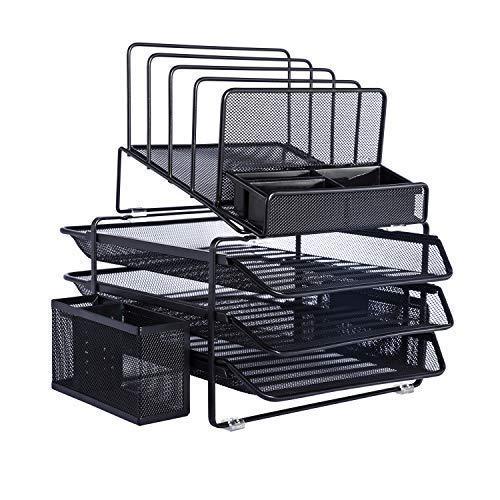 DESIGNA Mesh Desk Organizer with 3 Sliding Tray and 4 Stacking Sorter Sections w Desk & Drawer