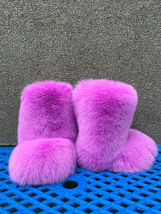 Double-Sided Arctic Fox Fur Boots For Outdoor Eskimo Fur Boots Candy Pink Color image 8