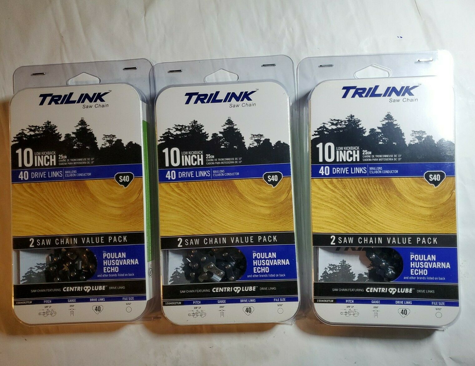 2 Chain Value Pack NEW-10 INCH-TRILINK SAW CHAIN~ S40 Drive Links~Low Kickback