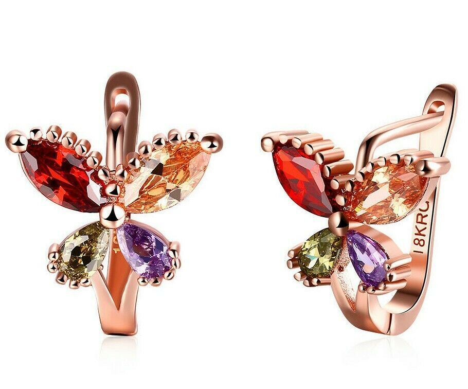 14K Rose Gold Plated Butterfly Huggies Earrings made with Crystals