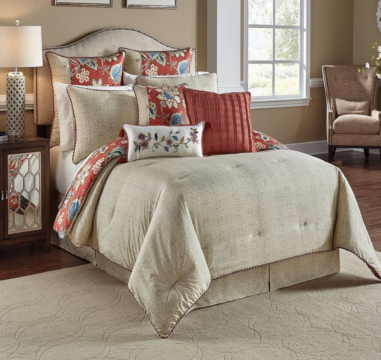 WAVERLY BRIGHTON BLOSSOM GEM 4PC KING COMFORTER SET 1 EURO SHAM NIB