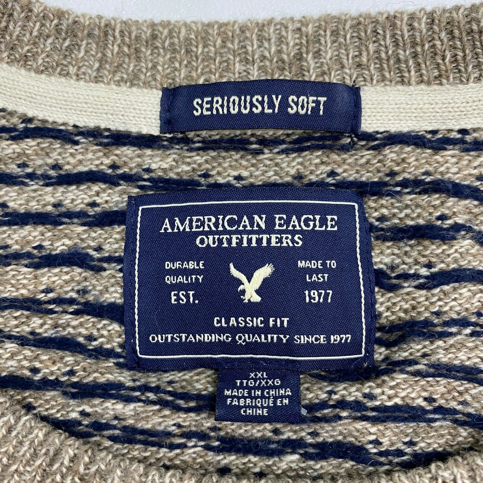 American Eagle Sweater Mens XXL Seriously Soft Brown Long Sleeve Casual