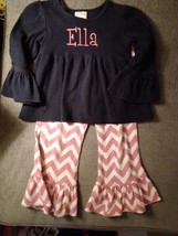 Size 5 Stellybelly &quot;Ella&quot; outfit GUC Shirt is navy blue with pink  - $14.00