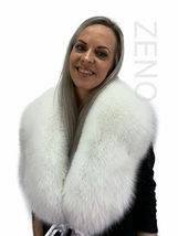 Arctic Fox Fur Collar 47' Saga Furs Pure White Color Fur Shawl Wrap Scarf Ribbon image 4