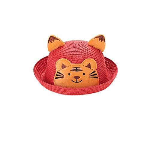 Cute 3D Cartoon Kids Boys Girls Straw Hats Sun Cap for 1-5 Year,Red Tiger