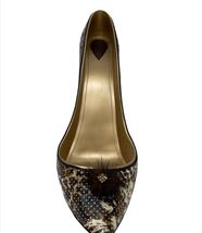Stiletto Shoe Wine Bottle Holder Gold Black Leopard Look Embellishment 8" High image 4