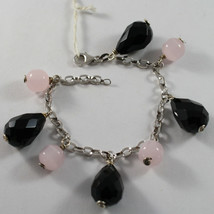 .925 RHODIUM SILVER BRACELET WITH PINK CRISTAL AND DROPS OF BLACK ONYX image 1