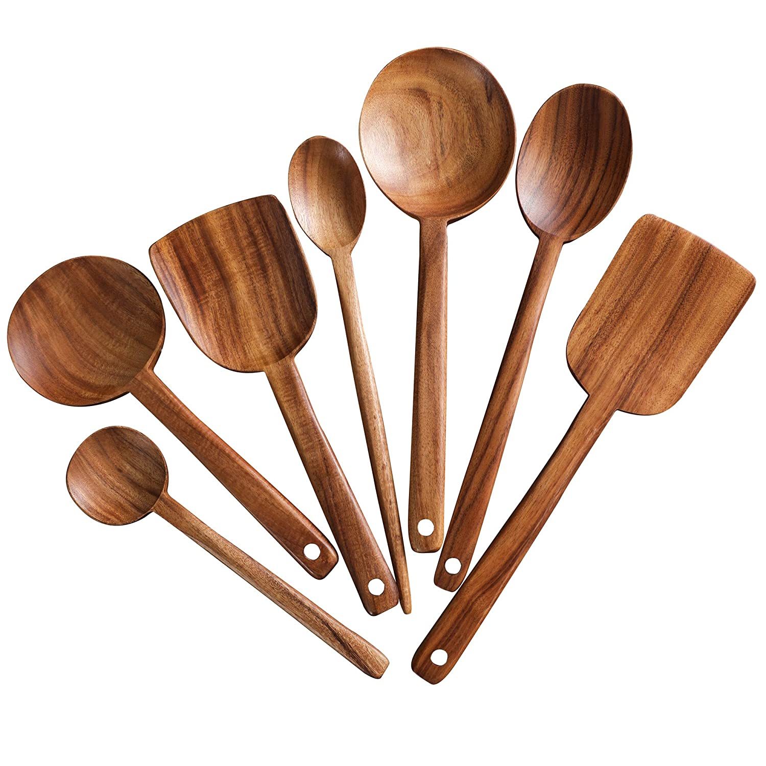 Primary image for 7Pcs Long Handle Wooden Cooking Utensil Set Non-Stick Pan Kitchen Tool, Wooden C