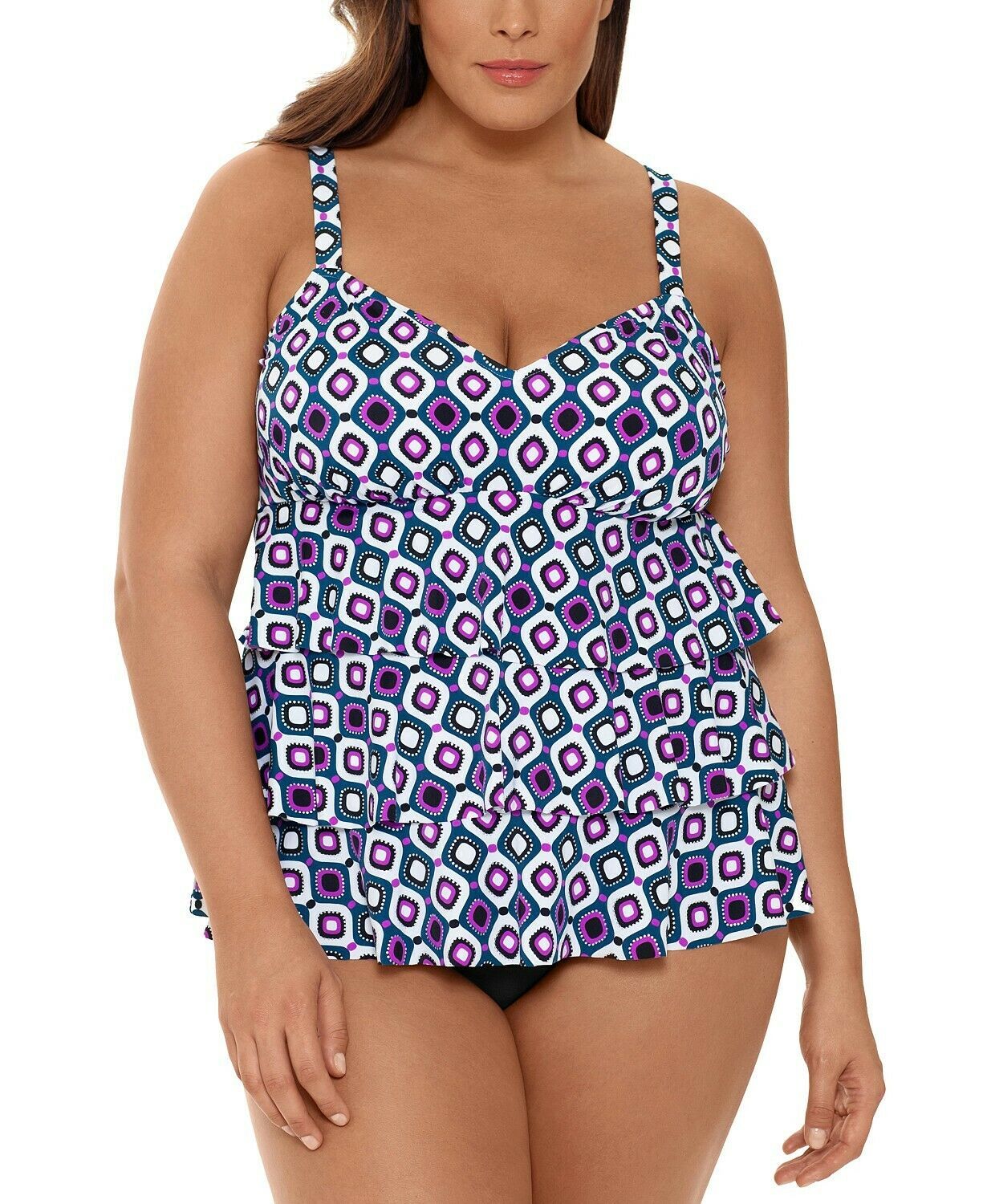 Swim Solutions JEWELS Plus Size Tiered Fauxkini One-Piece Swimsuit, US ...