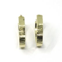 18K YELLOW GOLD CIRCLE HOOPS OVAL SQUARED STRIPED WORKED EARRINGS 20 MM x 4 MM image 3
