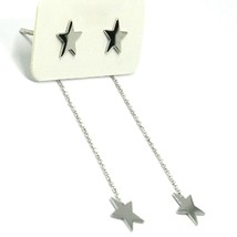 18K WHITE GOLD PENDANT EARRINGS FLAT DOUBLE STAR, SHINY, SMOOTH, ROLO CHAIN image 1