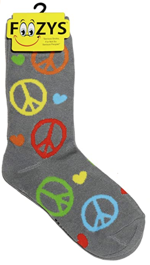 Peace Signs World Love Hippie Heart Joy Fun Grey Socks Foozys Women's 3 Pairs