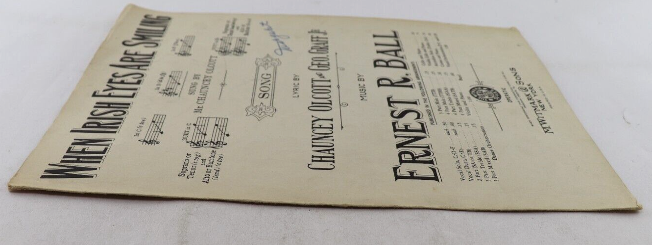 Vintage When Irish Eyes are Smiling SHEET MUSIC Ernest R Ball Olcott