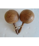 Maracas Vintage Musical Instrument Wooden Hand Carved Gourd Great Cond S... - $24.99