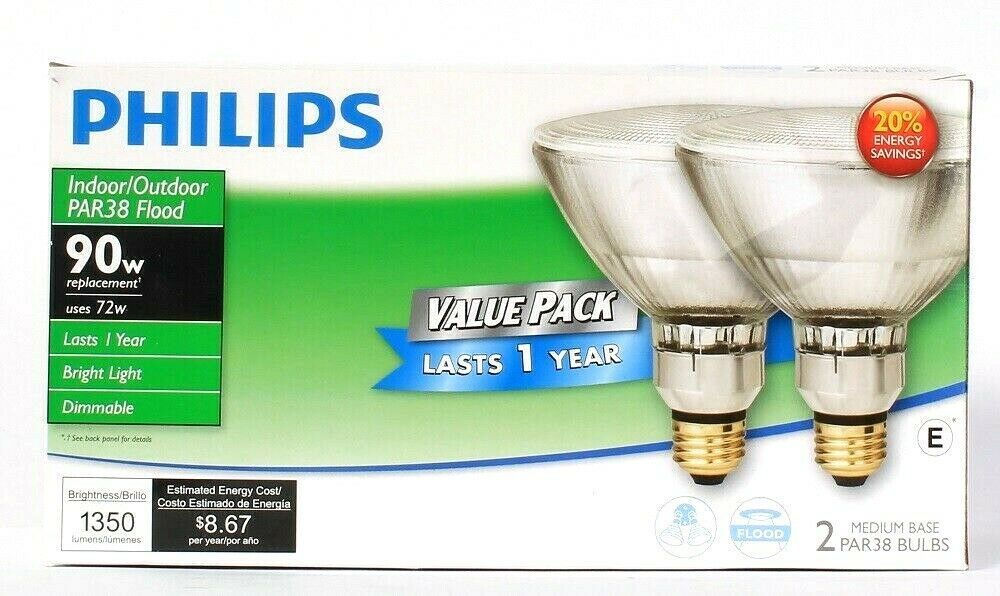 Philips Indoor Outdoor PAR38 Flood 72w Med Base 2 Ct Dimmable Bright