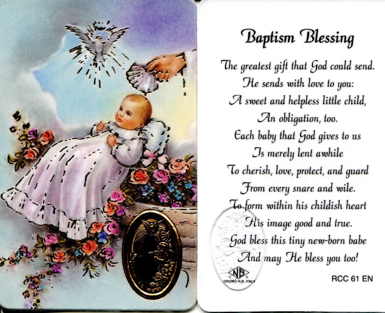 Baptism Blessing Gift of God Prayer Card New Catholic Laminated From ...