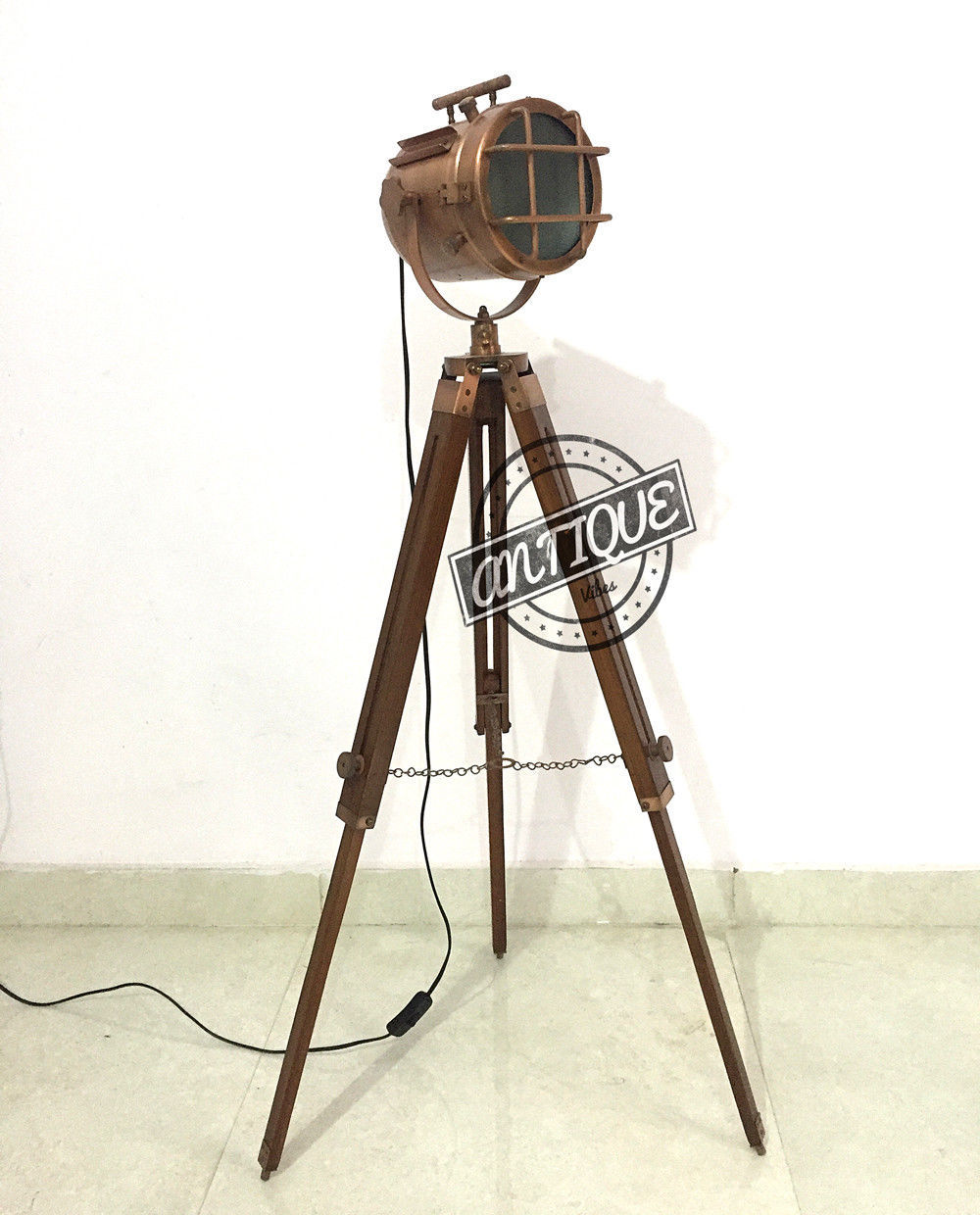 Copper Antique Touch Home Lighting Wall Focus Lamps on Stand Wooden Tripod Decor