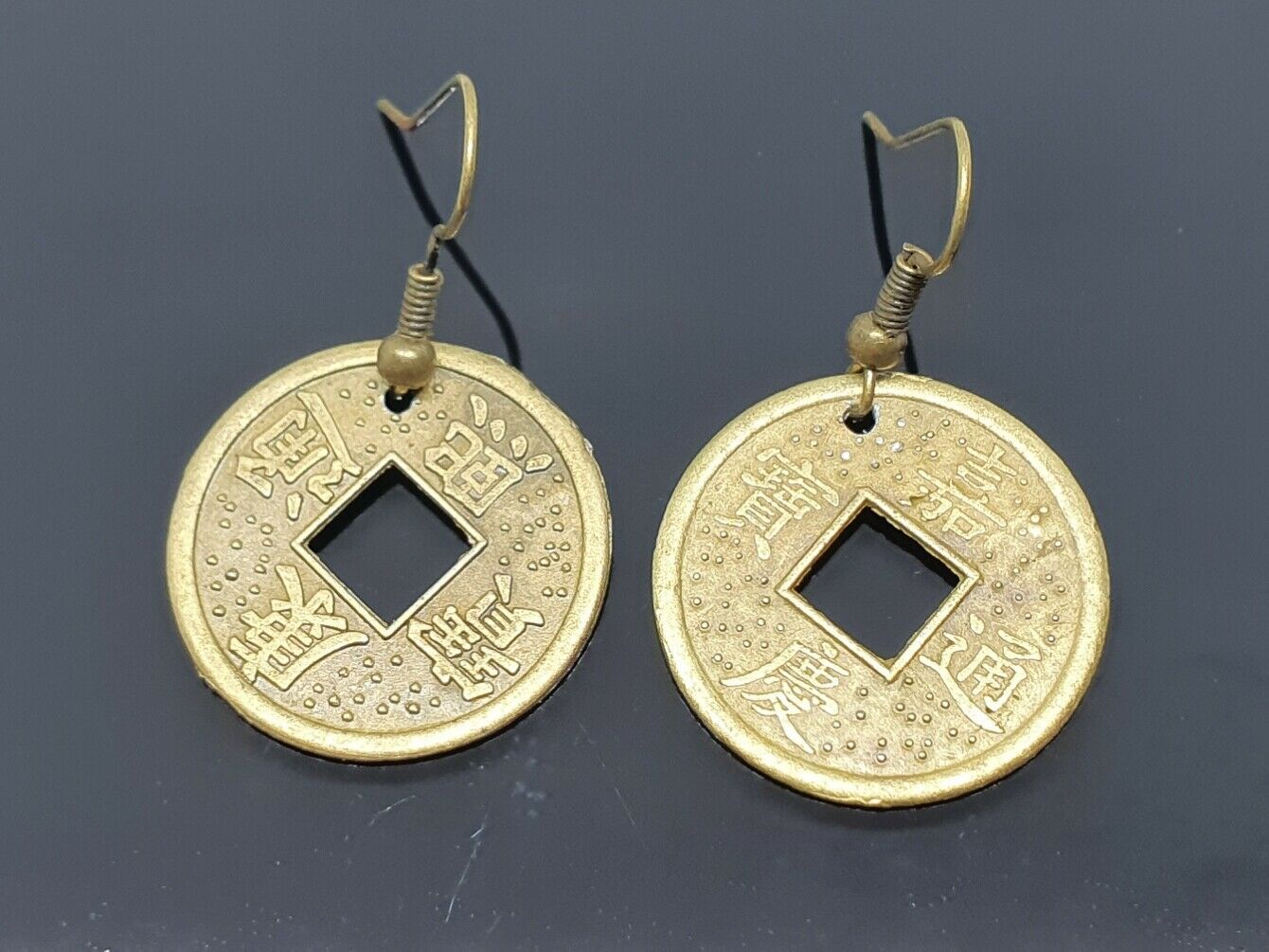 Chinese Coin Earrings Oriental Classic Bronze Lucky Unique UK Seller