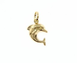 18K YELLOW GOLD ROUNDED LUCKY DOLPHIN PENDANT CHARM 20 MM SMOOTH MADE IN ITALY image 1