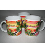 3 Florida Ceramic Mugs Cups Parrots Palm Trees  Excellent - $13.19