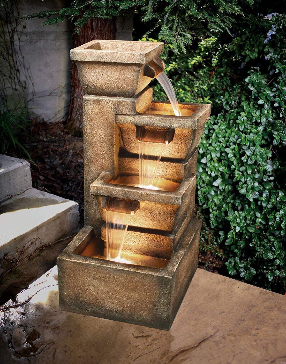 Large Outdoor Water Fountain With LED Light Garden Pump Cascade