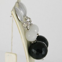EARRINGS SILVER 925 RHODIUM HANGING WITH ONYX BLACK AND QUARTZ GRAY image 2
