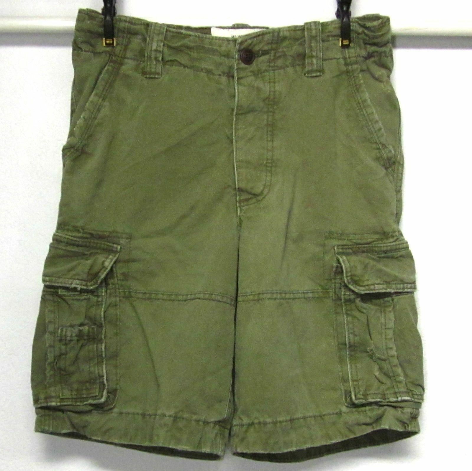 ABERCROMBIE KIDS Green Cargo Shorts sz (16) W30 Cotton Button Fly MOOSE