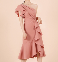 One Shoulder Midi Formal Dress Outfit Summer Wedding Bridesmaid Chiffon Dress  image 7