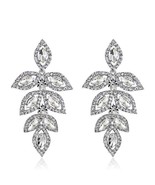 SHEVALUES Silver Zircon Leaf Drop Earrings Big Marquise Crystal Earrings... - $11.28