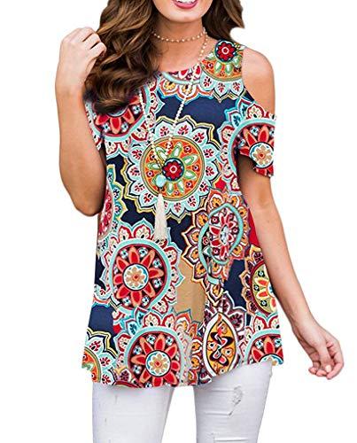 Kancystore Women's Floral Print Tunic Tops Casual Short Sleeve Cold ...