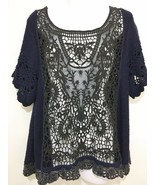 Free People Womens M Navy Blue Black Boho Lacy Cut-Out Pullover Sweater ... - $35.77