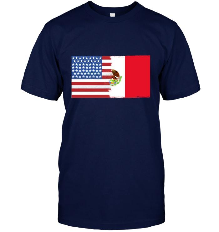 Mexican American Half Mexico Half America Flag T Shirt Vintage Men Gift