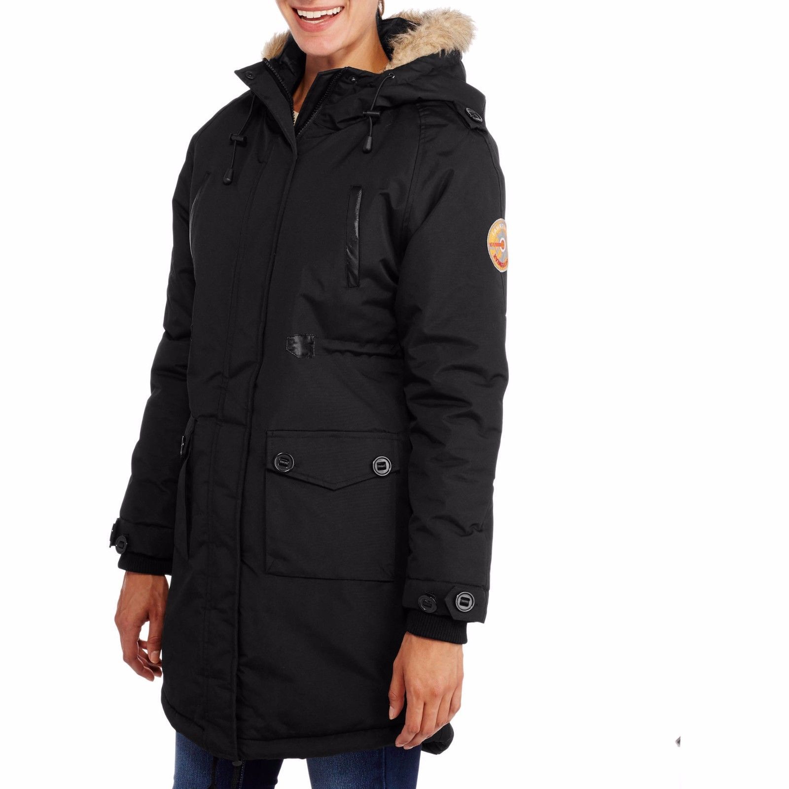 Image of Fahrenheit Women's Long Puffer Coat With Fur-Trim Hood, Small, Black