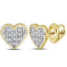 10k Yellow Gold Womens Round Diamond Heart Cluster Stud Earrings 1/20 Cttw - $99.00