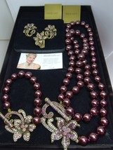 New HEIDI DAUS Floral Necklace Bracelet Earrings Ring,4 Piece Set , Aubergine - $325.00